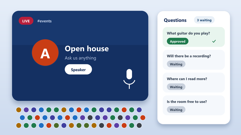 A live event with a speaker, an audience and a question queue